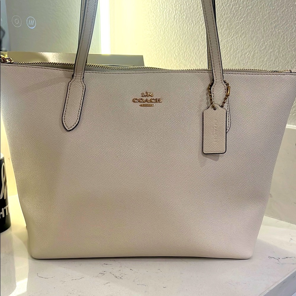 Coach White Leather Tote with Gold Accents